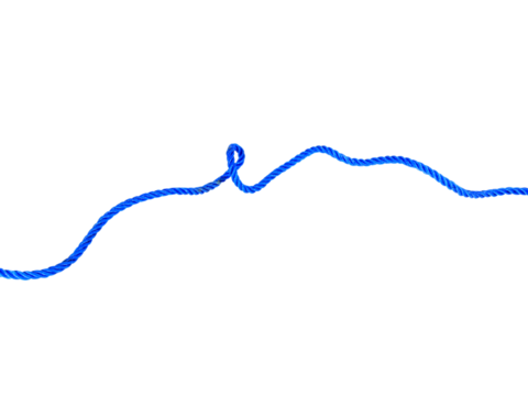 blue rope with knot isolated on white background.Useful to hold objects firmly, safely and strong.