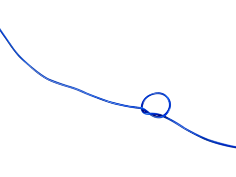 blue rope with knot isolated on white background.Useful to hold objects firmly, safely and strong.