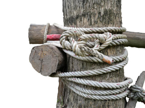 rope with knot.Useful to hold objects firmly, safely, and strong isolate on white background