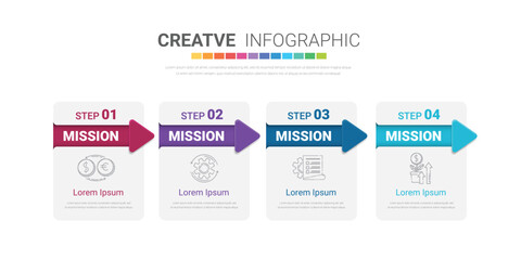 Infographics template with 4 labels, Can be used for workflow layout, diagram, business step options, banner, and web design.