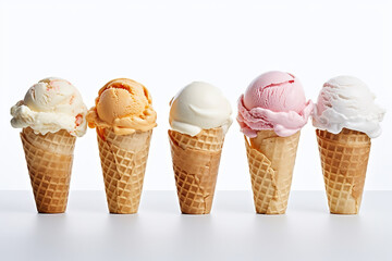 Obraz na płótnie Canvas A row of ice cream cones are lined up on a table.