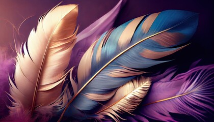 Colorful vintage feather organic background, violet, magenta and pink lines Generative AI