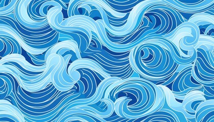 A seamless blue vector pattern with rhythmic waves. (Generative AI) - obrazy, fototapety, plakaty