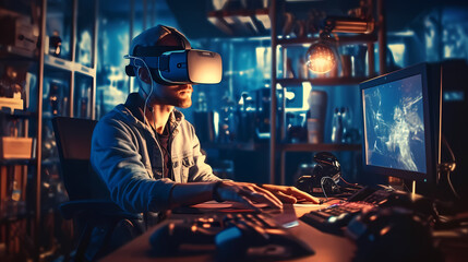 Fototapeta na wymiar Inside the Virtual World: Game Developer at Work
