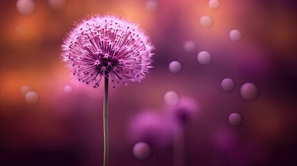 Allium close-up on blurred colorful and beautiful background. Summer and spring awesome. bloom and feeling. Generative AI.