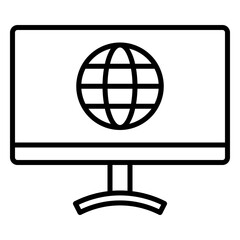 Desktop computer icon connected to internet network