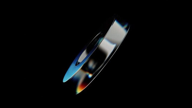 Animation of a glass 3D figure with the effect of light dispersion. Minimalistic abstract 3d animation. A modern rendering of a glass cylinder shape