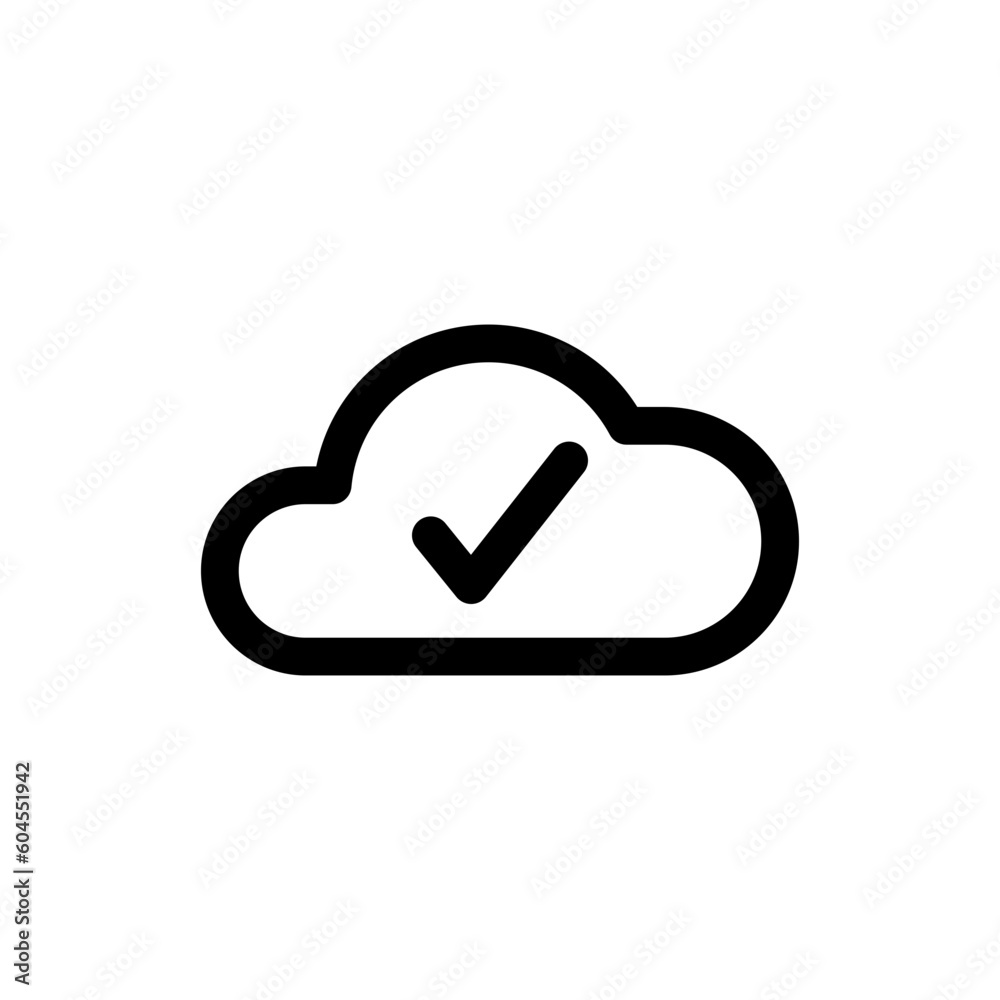 Poster cloud check icon with tick symbol . clouds with check mark icons software update process completed. web vector icon
