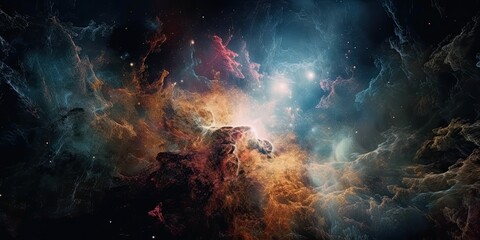 Fototapeta na wymiar Space background with nebula and fictional planets. Generative AI