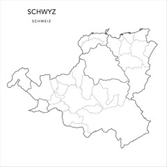 Vector Map of the Canton of Schwyz with the Administrative Borders of Districts (Bezirke) and Municipalities (Gemeinde) as of 2023 - Switzerland (Schweiz)