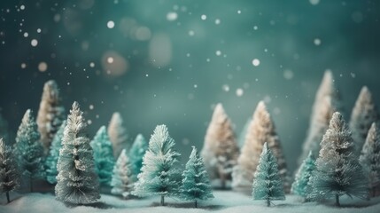 Winter fir trees and pines. Christmas and New Year background. Festive seasonal Christmas bright background. Holiday poster and banner, greeting card. generative ai