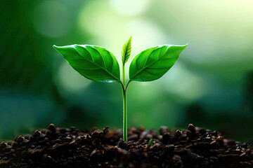 Fototapeta na wymiar Growth Trees concept Coffee bean seedlings nature background Beautiful green