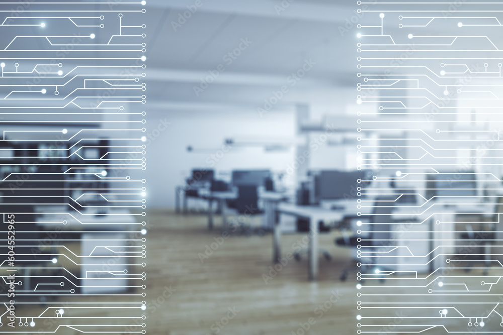 Aufkleber abstract virtual microscheme illustration on a modern furnished office background. big data and data