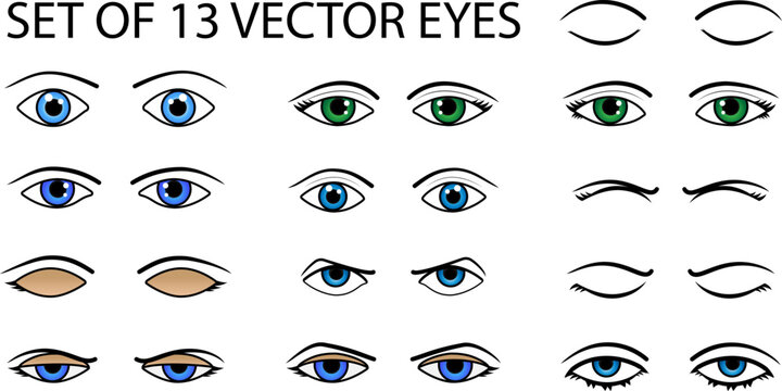 collection of eyes, Vector 13 set of eyes, Abstract set of 13 pair of eyes, Collection of eyes with different expressions 