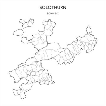Vector Map of the Canton of Solothurn with the Administrative Borders of the New Districts (Amtei), the Former Districts (Bezirke) and Municipalities (Gemeinde) as of 2023 - Switzerland (Schweiz)