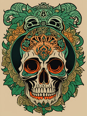 Cartoon skull. AI generated illustration