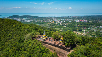 The Two Stupas on Khai Muang Hill (Black and white pagoda or TWO BROTHERS PAGODA). Songkhla ancient town at Hua Khao, Singhanakhon, Songkhla, Thailand