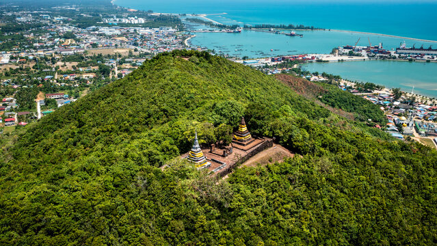 The Two Stupas on Khai Muang Hill (Black and white pagoda or TWO BROTHERS PAGODA). Songkhla ancient town at Hua Khao, Singhanakhon, Songkhla, Thailand