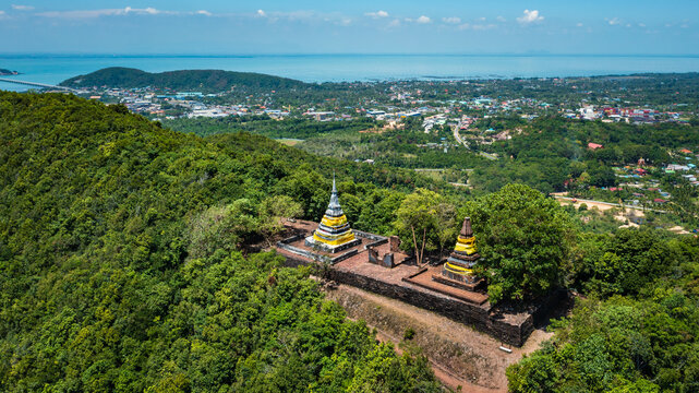 The Two Stupas on Khai Muang Hill (Black and white pagoda or TWO BROTHERS PAGODA). Songkhla ancient town at Hua Khao, Singhanakhon, Songkhla, Thailand