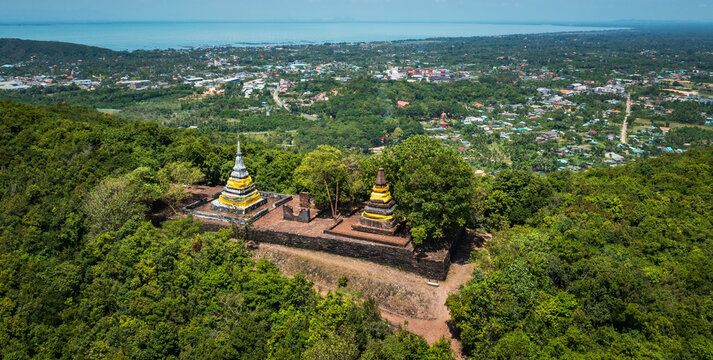 The Two Stupas on Khai Muang Hill (Black and white pagoda or TWO BROTHERS PAGODA). Songkhla ancient town at Hua Khao, Singhanakhon, Songkhla, Thailand