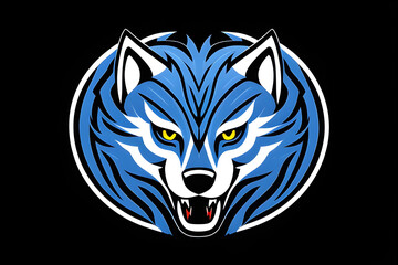 Fototapeta na wymiar ai-generated, illustration, fictional blue wolf sports logo 