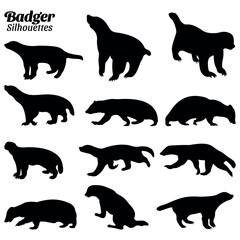 Badger  silhouettes vector illustration set