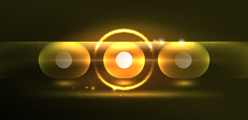 Abstract glowing neon light techno circles background