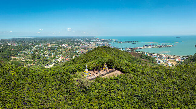 The Two Stupas on Khai Muang Hill (Black and white pagoda or TWO BROTHERS PAGODA). Songkhla ancient town at Hua Khao, Singhanakhon, Songkhla, Thailand