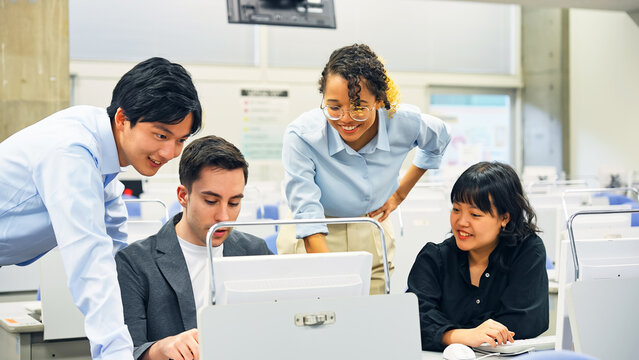 Multinational group having a conversation in the office. International business.