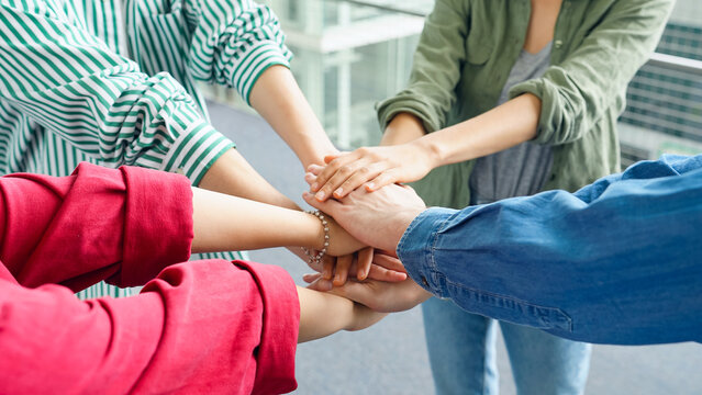 Multinational people forming a circle. Teamwork concept.