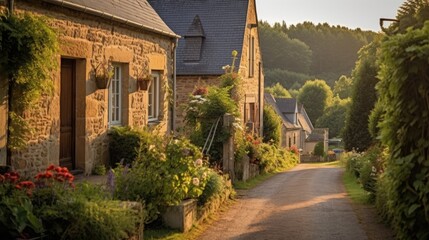 Obraz premium European houses along a roadside, a place to escape the hustle and bustle of city life