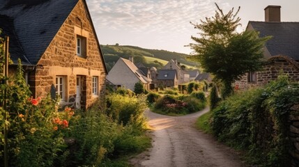 Obraz premium European houses along a roadside, a perfect setting for a postcard
