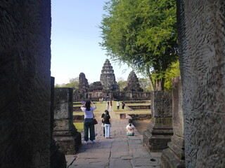 ancient architectural structure Photos  Prasat Hin Phimai in Thailand on December 31, 2022. Suitable for making travel media pictures.