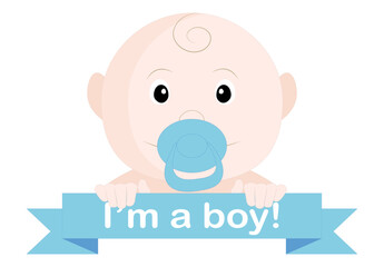 Vector illustration of newborn baby boy in blue color shades, isolated on white background, close up, maternity discharge, for a birthday photo shoot, for print, for balloons, for your design