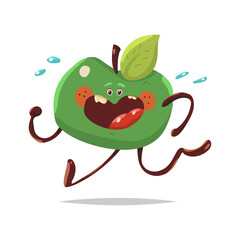 Cute apple doing fitness exercises vector cartoon fruit character isolated on a white background.