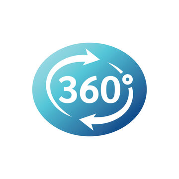 360 degrees view loop vector icon. Three hundred sixty neon electric and proton purple gradient sticker label.