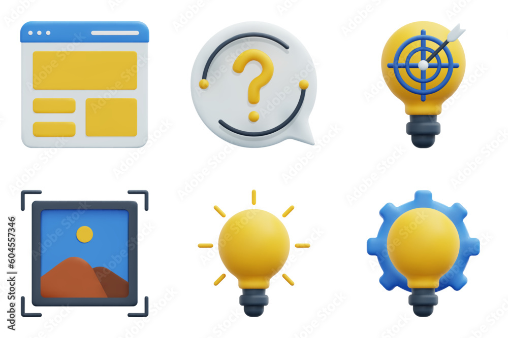Wall mural design thinking 3d vector icon set. define, layout, interrogation, idea, ideate, image. isolated on 