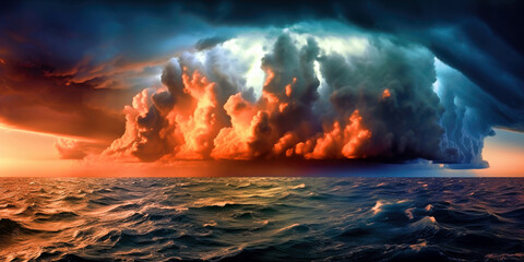 Spectacular storm clouds gather over the open, endless ocean, Generative AI
