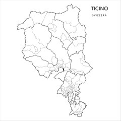 Vector Map of the Canton of Ticino with the Administrative Borders of Districts (Distretti), Municipalities (Comuni) and Quarters (Quartieri) and Circles (Circoli) of Lugano as of 2023 - Switzerland