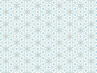Vector Illustration of Blue Abstract Mandala or Ikat Texture Seamless Pattern for Wallpaper Background.
