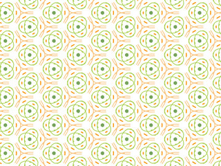 Vector Illustration of Orange and Green Abstract Mandala or Ikat Texture Seamless Pattern for Wallpaper Background.
