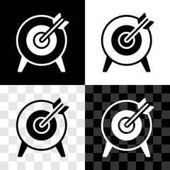 Set Target financial goal concept icon isolated on black and white, transparent background. Symbolic goals achievement, success. Vector