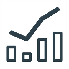 Growing bars graphic icon with rising arrow. Business Chart. Concept Data Design. Economy Diagram. Financial forecast graph. Growing graphic Icon. Infographic Investment Marketing. Profit Report