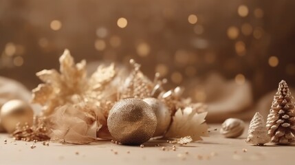 Obraz premium Christmas decoration bauble ball. Christmas and New Year background. Festive seasonal Christmas bright background. Holiday poster and banner, greeting card. generative ai