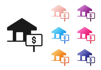 Black House with dollar symbol icon isolated on white background. Home and money. Real estate concept. Set icons colorful. Vector