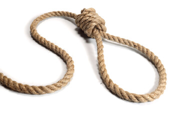 Rope noose isolated on white, a loop of rope for hanging - obrazy, fototapety, plakaty