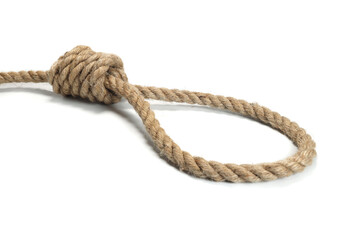Rope noose isolated on white, a loop of rope for hanging