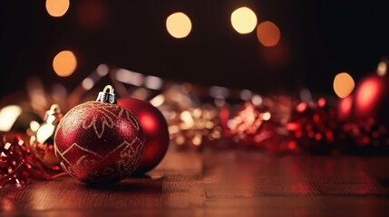 Christmas decoration bauble ball. Christmas and New Year background. Festive seasonal Christmas bright background. Holiday poster and banner, greeting card. generative ai