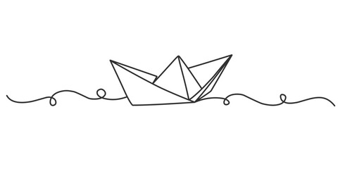 origami paper boat line art style vector illustration - obrazy, fototapety, plakaty