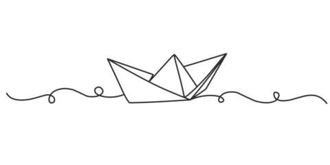 Foto op Plexiglas origami paper boat line art style vector illustration © senimanto